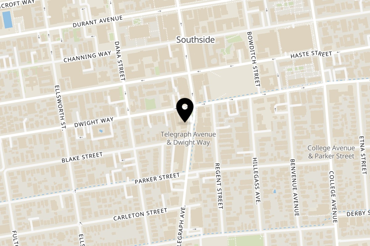 Map showing the location of Racha Café on 2516 Telegraph Ave in Berkeley